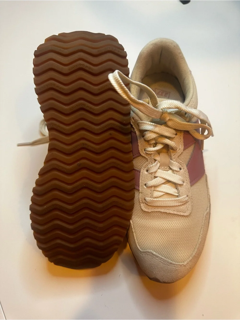 New Balance Beige Mesh & Suede Sneakers with Rose Accent